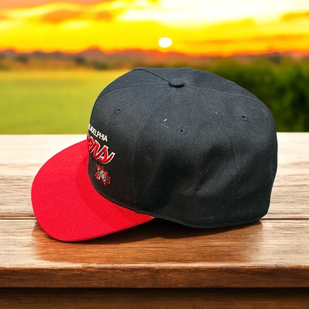 Philadelphia 76ers Mitchell & Ness Black and Red 8 Flatbill Fitted Cap